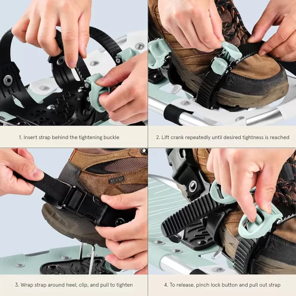 imageRetrospec Drifter Snowshoe for Men ampamp Women  Aluminum Frames ampamp a DoubleRachet Binding System  Lightweight All Terrain Snow ShoesWinter Mint