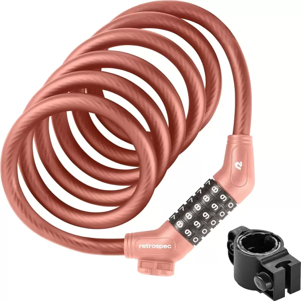 imageRetrospec Grizzly Plus Cable Bike Combination Lock Combo Heavy Duty Anti Theft Bicycle Cable Lock 6 Foot Coiled Cut Resistant Cable with 5 Digit Custom Combination and Mounting BracketMatte Blush