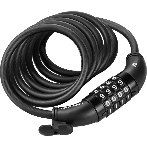 imageRetrospec Grizzly Plus Cable Bike Combination Lock Combo Heavy Duty Anti Theft Bicycle Cable Lock 6 Foot Coiled Cut Resistant Cable with 5 Digit Custom Combination and Mounting BracketMatte Black