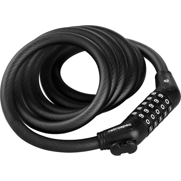 imageRetrospec Grizzly Plus Cable Bike Combination Lock Combo Heavy Duty Anti Theft Bicycle Cable Lock 6 Foot Coiled Cut Resistant Cable with 5 Digit Custom Combination and Mounting BracketMatte Black