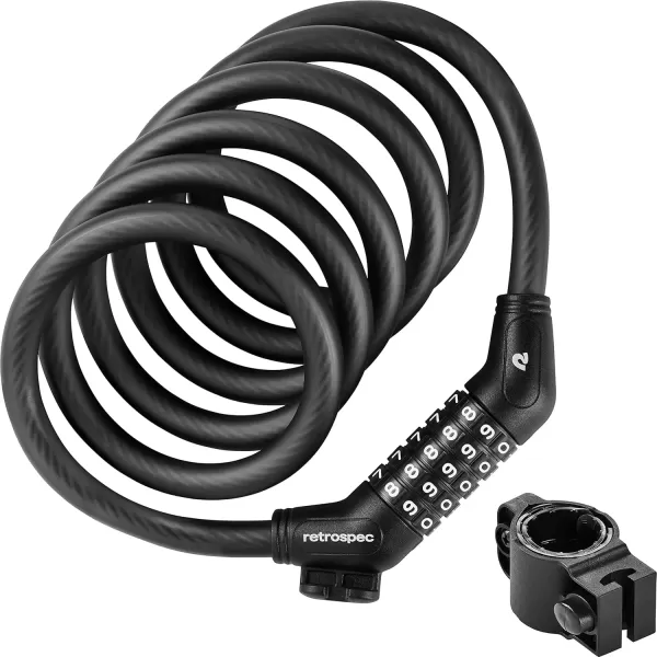 imageRetrospec Grizzly Plus Cable Bike Combination Lock Combo Heavy Duty Anti Theft Bicycle Cable Lock 6 Foot Coiled Cut Resistant Cable with 5 Digit Custom Combination and Mounting BracketMatte Black