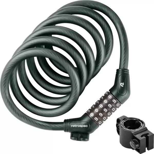 imageRetrospec Grizzly Plus Cable Bike Combination Lock Combo Heavy Duty Anti Theft Bicycle Cable Lock 6 Foot Coiled Cut Resistant Cable with 5 Digit Custom Combination and Mounting BracketMatte Everglade