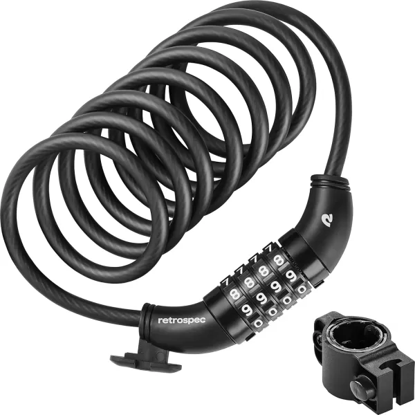 imageRetrospec Grizzly Plus Cable Bike Combination Lock Combo Heavy Duty Anti Theft Bicycle Cable Lock 6 Foot Coiled Cut Resistant Cable with 5 Digit Custom Combination and Mounting BracketMatte Black