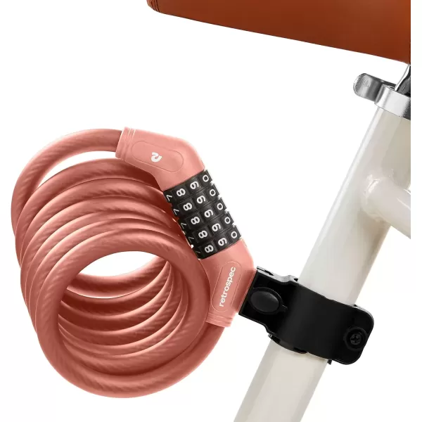 imageRetrospec Grizzly Plus Cable Bike Combination Lock Combo Heavy Duty Anti Theft Bicycle Cable Lock 6 Foot Coiled Cut Resistant Cable with 5 Digit Custom Combination and Mounting BracketMatte Blush