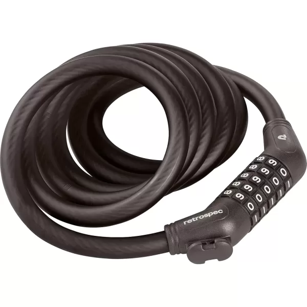imageRetrospec Grizzly Plus Cable Bike Combination Lock Combo Heavy Duty Anti Theft Bicycle Cable Lock 6 Foot Coiled Cut Resistant Cable with 5 Digit Custom Combination and Mounting BracketMatte Basalt