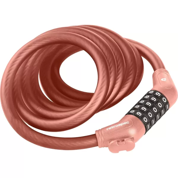 imageRetrospec Grizzly Plus Cable Bike Combination Lock Combo Heavy Duty Anti Theft Bicycle Cable Lock 6 Foot Coiled Cut Resistant Cable with 5 Digit Custom Combination and Mounting BracketMatte Blush
