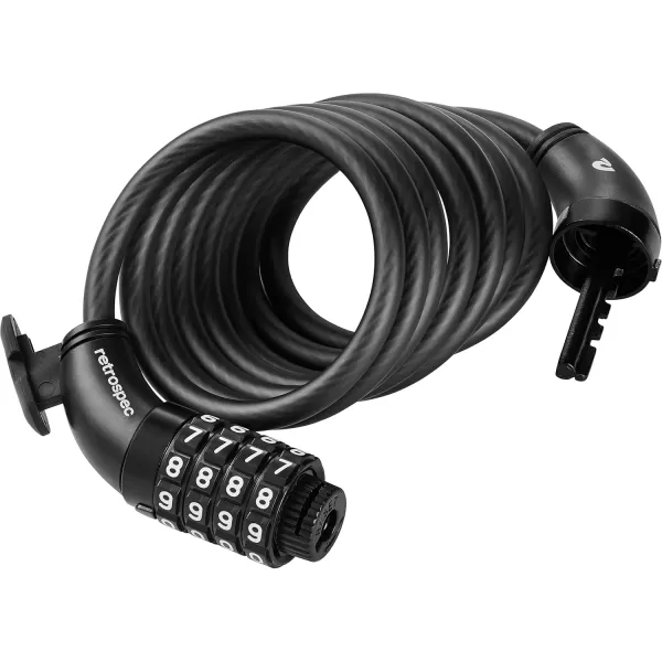 imageRetrospec Grizzly Plus Cable Bike Combination Lock Combo Heavy Duty Anti Theft Bicycle Cable Lock 6 Foot Coiled Cut Resistant Cable with 5 Digit Custom Combination and Mounting BracketMatte Black