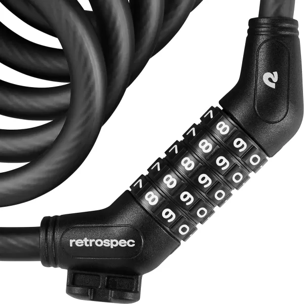 imageRetrospec Grizzly Plus Cable Bike Combination Lock Combo Heavy Duty Anti Theft Bicycle Cable Lock 6 Foot Coiled Cut Resistant Cable with 5 Digit Custom Combination and Mounting BracketMatte Black