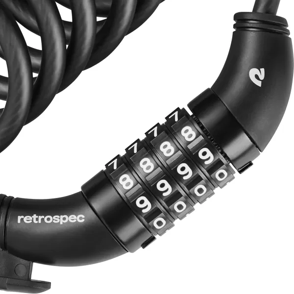 imageRetrospec Grizzly Plus Cable Bike Combination Lock Combo Heavy Duty Anti Theft Bicycle Cable Lock 6 Foot Coiled Cut Resistant Cable with 5 Digit Custom Combination and Mounting BracketMatte Black