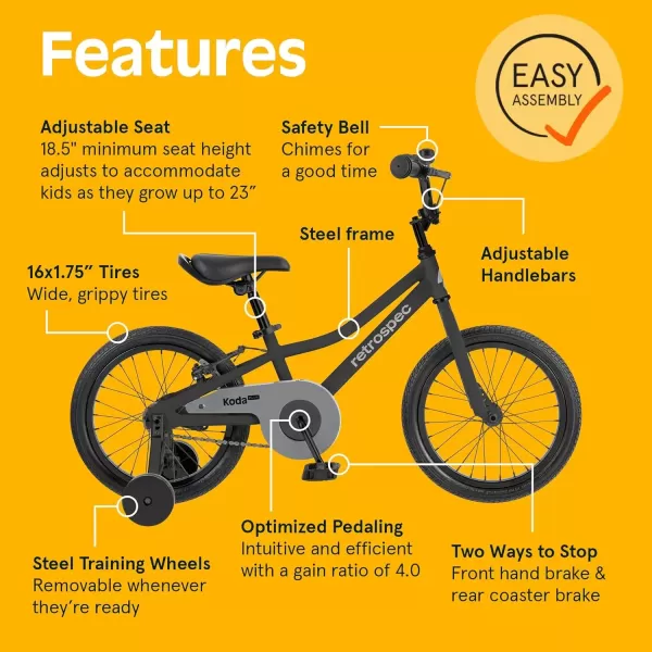 imageRetrospec Koda Plus Kids Bike for Boys ampamp Girls Ages 46 Years  16quotBlack