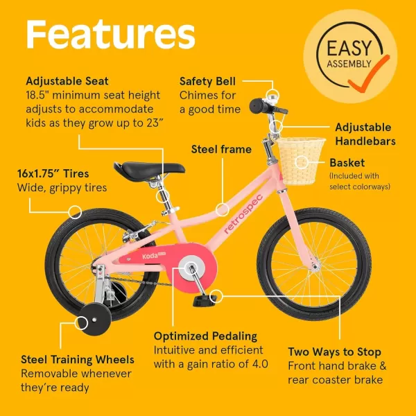imageRetrospec Koda Plus Kids Bike for Boys ampamp Girls Ages 46 Years  16quotBlush