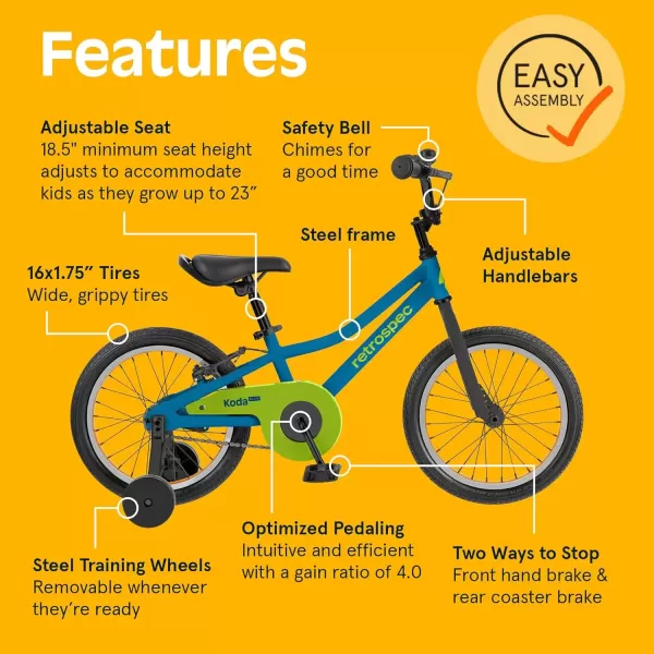 imageRetrospec Koda Plus Kids Bike for Boys ampamp Girls Ages 46 Years  16quotBrash Blue