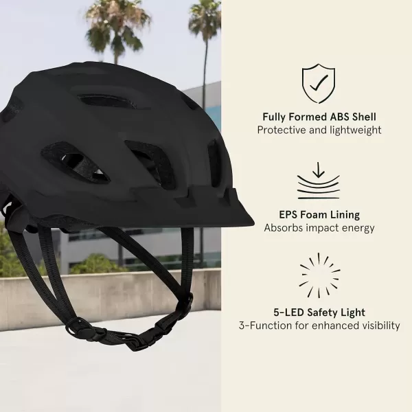 imageRetrospec Lennon Bike Helmet with LED Safety Light Adjustable Dial ampamp Removable VisorMatte Black