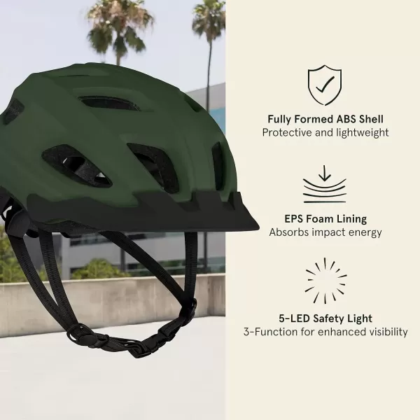 imageRetrospec Lennon Bike Helmet with LED Safety Light Adjustable Dial ampamp Removable VisorMatte Forest