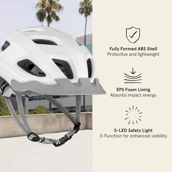 imageRetrospec Lennon Bike Helmet with LED Safety Light Adjustable Dial ampamp Removable VisorMatte White