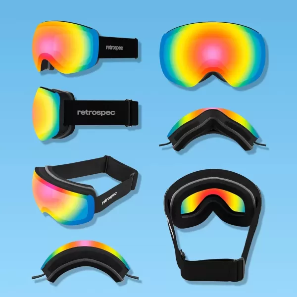 imageRetrospec Traverse Plus Ski ampamp Snowboard Snow Goggles and Interchangeble Lenses for Men and Women AntiFog and OTG DesignMatte BlackKaleido