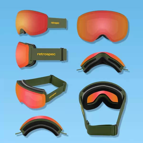 imageRetrospec Traverse Plus Ski ampamp Snowboard Snow Goggles and Interchangeble Lenses for Men and Women AntiFog and OTG DesignMatte ForestJasper