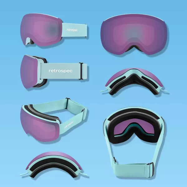 imageRetrospec Traverse Plus Ski ampamp Snowboard Snow Goggles and Interchangeble Lenses for Men and Women AntiFog and OTG DesignMatte IceBismuth