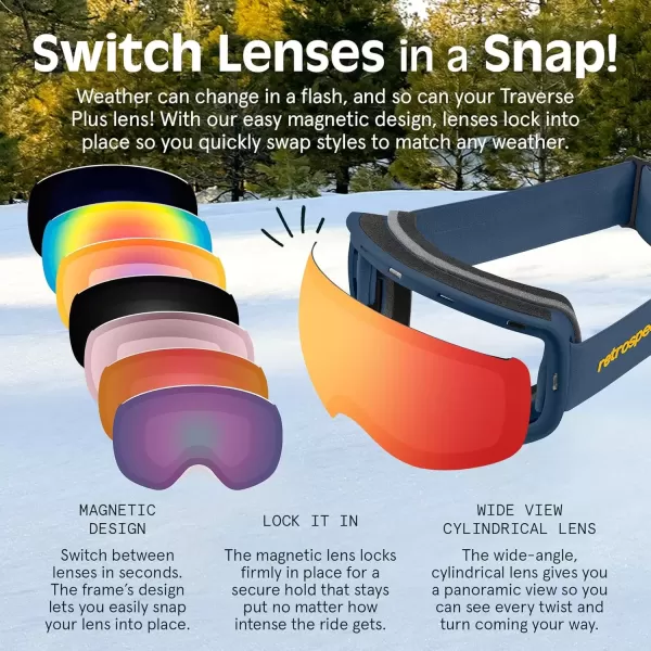 imageRetrospec Traverse Plus Ski ampamp Snowboard Snow Goggles and Interchangeble Lenses for Men and Women AntiFog and OTG DesignMatte NavyJasper