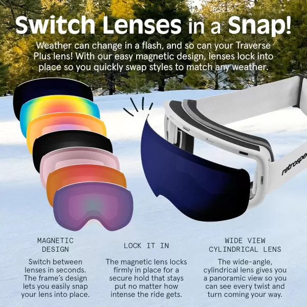 imageRetrospec Traverse Plus Ski ampamp Snowboard Snow Goggles and Interchangeble Lenses for Men and Women AntiFog and OTG DesignMatte WhiteOpal