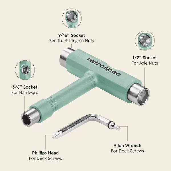 imageRetrospec Upkeep AllinOne MultiFunction Portable Skate Tool with 2in1 Allen Wrench ampamp Phillips Head Screwdriver for Adjusting and Tightening SkateboardLongboard Wheels Trucks and KingpinsMatcha