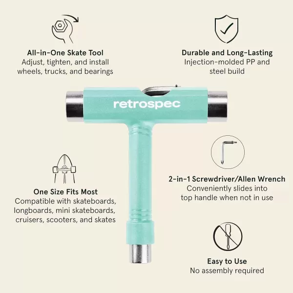 imageRetrospec Upkeep AllinOne MultiFunction Portable Skate Tool with 2in1 Allen Wrench ampamp Phillips Head Screwdriver for Adjusting and Tightening SkateboardLongboard Wheels Trucks and KingpinsAqua