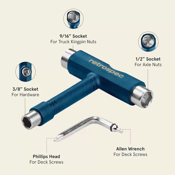 imageRetrospec Upkeep AllinOne MultiFunction Portable Skate Tool with 2in1 Allen Wrench ampamp Phillips Head Screwdriver for Adjusting and Tightening SkateboardLongboard Wheels Trucks and KingpinsNavy