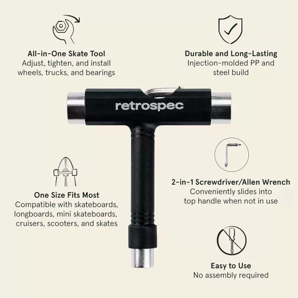 imageRetrospec Upkeep AllinOne MultiFunction Portable Skate Tool with 2in1 Allen Wrench ampamp Phillips Head Screwdriver for Adjusting and Tightening SkateboardLongboard Wheels Trucks and KingpinsBlack