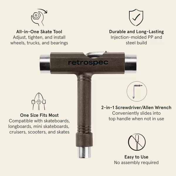 imageRetrospec Upkeep AllinOne MultiFunction Portable Skate Tool with 2in1 Allen Wrench ampamp Phillips Head Screwdriver for Adjusting and Tightening SkateboardLongboard Wheels Trucks and KingpinsBasalt