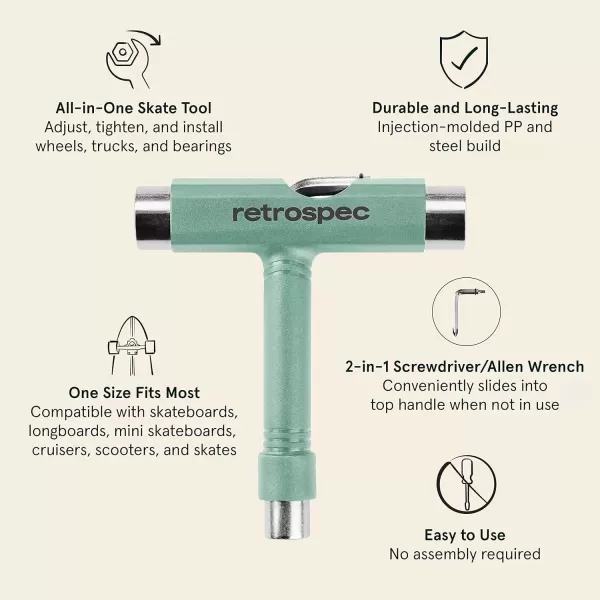 imageRetrospec Upkeep AllinOne MultiFunction Portable Skate Tool with 2in1 Allen Wrench ampamp Phillips Head Screwdriver for Adjusting and Tightening SkateboardLongboard Wheels Trucks and KingpinsMatcha