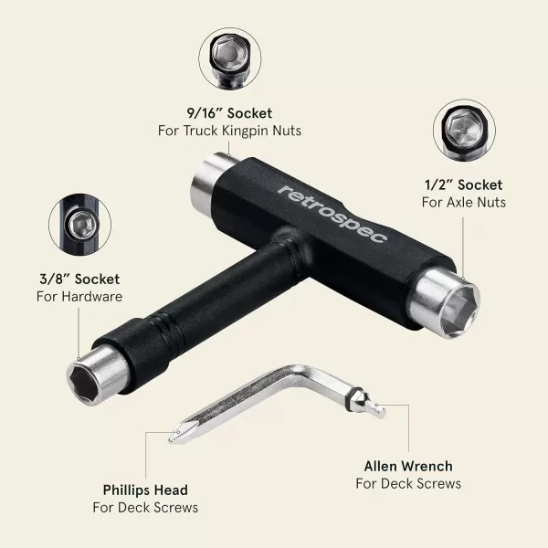imageRetrospec Upkeep AllinOne MultiFunction Portable Skate Tool with 2in1 Allen Wrench ampamp Phillips Head Screwdriver for Adjusting and Tightening SkateboardLongboard Wheels Trucks and KingpinsBlack