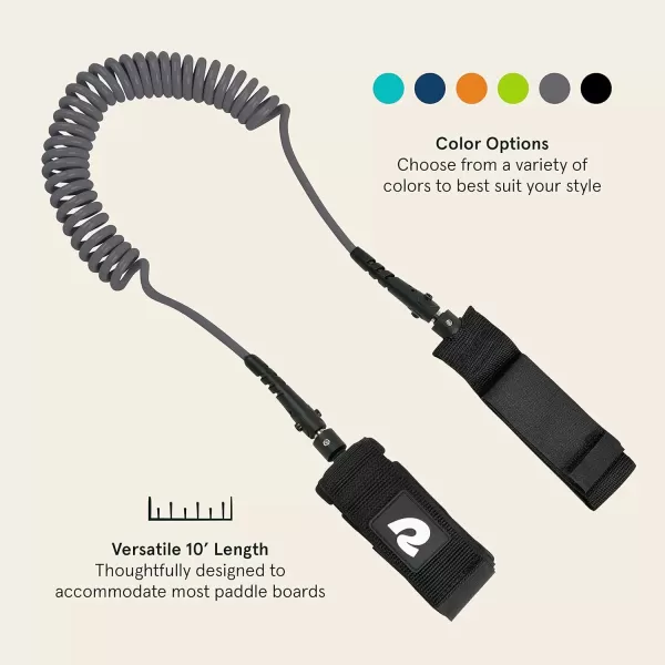 imageRetrospec Weekender 10 Paddle Board Safety Leash Coiled for Stand Up PaddleboardsCharcoal