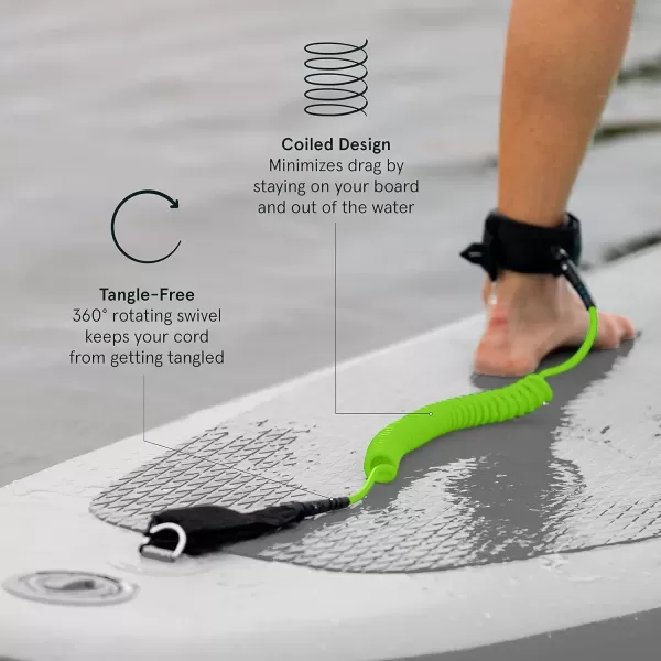 imageRetrospec Weekender 10 Paddle Board Safety Leash Coiled for Stand Up PaddleboardsChartreuse