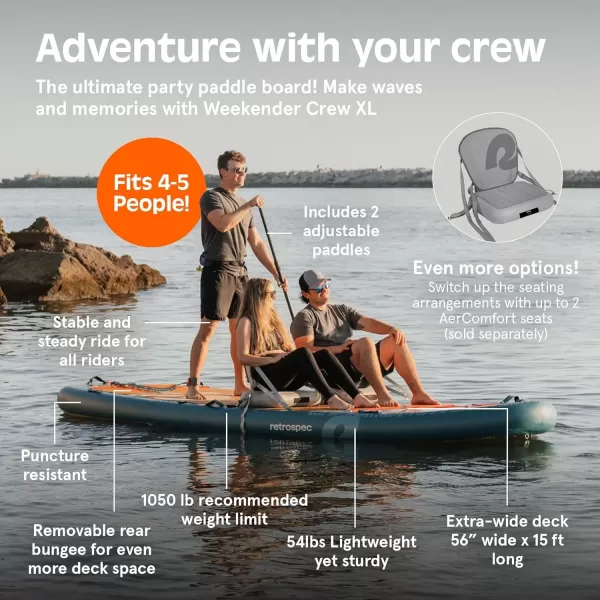 imageRetrospec Weekender Crew 12 ft ampamp XL Multi Person Paddle Board for 25 People Puncture Resistant ampamp Durable 500 ampamp 1050 LB Capacity Lightweight iSUP Inflatable Paddle BoardAegean Tide