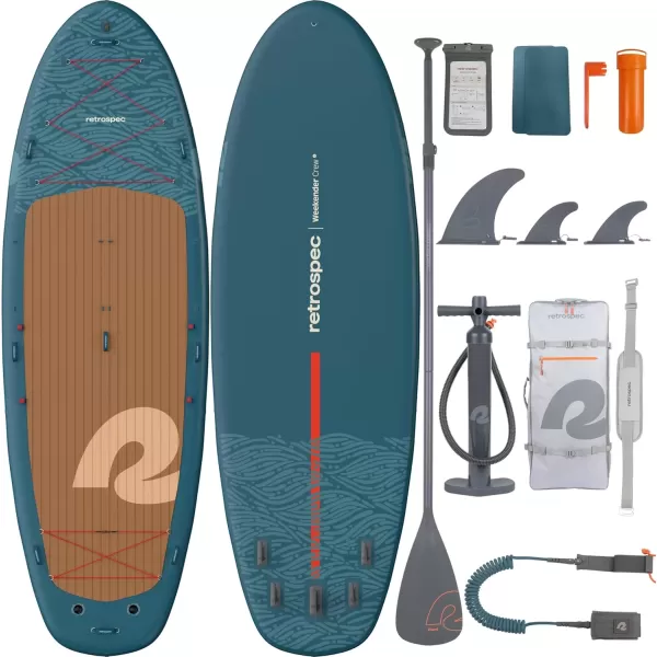 imageRetrospec Weekender Crew 12 ft ampamp XL Multi Person Paddle Board for 25 People Puncture Resistant ampamp Durable 500 ampamp 1050 LB Capacity Lightweight iSUP Inflatable Paddle BoardAegean Tide