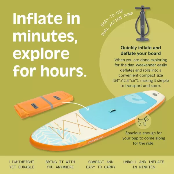 imageRetrospec Weekender Inflatable Stand Up Paddle Board Includes Paddle Pump and Accessories 106 Lightweight iSUP Puncture Resistant Inflatable Paddle Board for AdultsCreamsicle