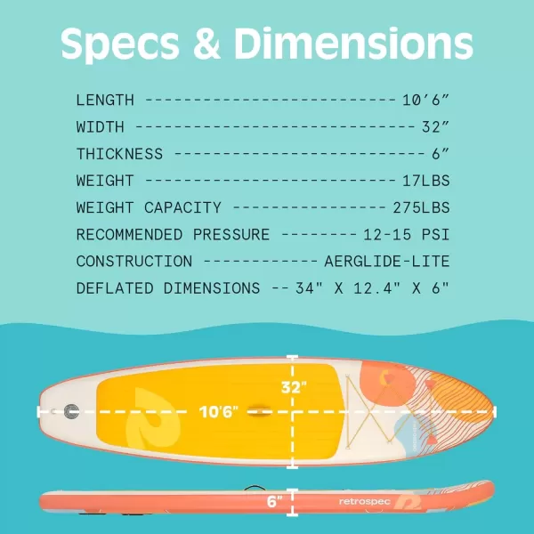 imageRetrospec Weekender Inflatable Stand Up Paddle Board Includes Paddle Pump and Accessories 106 Lightweight iSUP Puncture Resistant Inflatable Paddle Board for AdultsCoral Foam