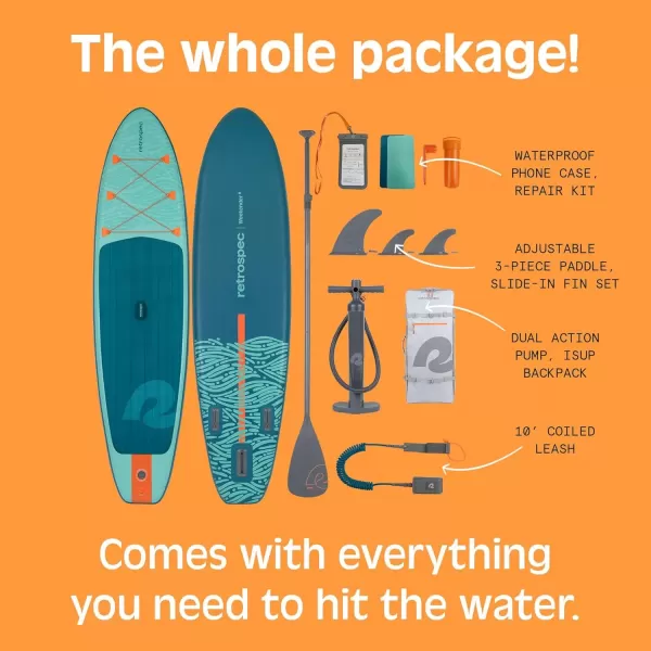 imageRetrospec Weekender Inflatable Stand Up Paddle Board Includes Paddle Pump and Accessories 106 Lightweight iSUP Puncture Resistant Inflatable Paddle Board for AdultsSeafoam Tide