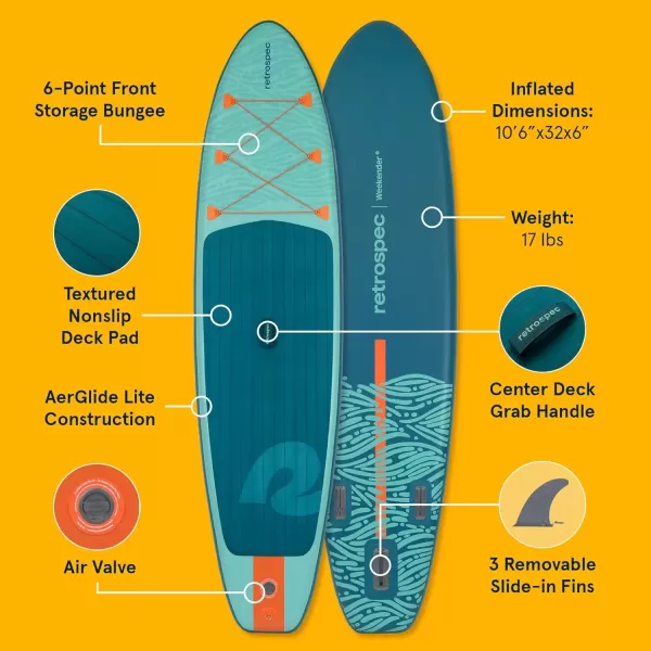 imageRetrospec Weekender Inflatable Stand Up Paddle Board Includes Paddle Pump and Accessories 106 Lightweight iSUP Puncture Resistant Inflatable Paddle Board for AdultsSeafoam Tide