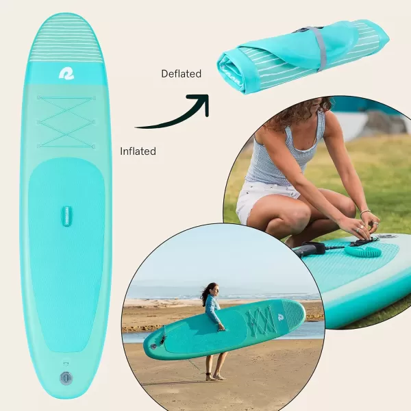 imageRetrospec Weekender Inflatable Stand Up Paddle Board Includes Paddle Pump and Accessories 106 Lightweight iSUP Puncture Resistant Inflatable Paddle Board for AdultsSeafoam Stripes