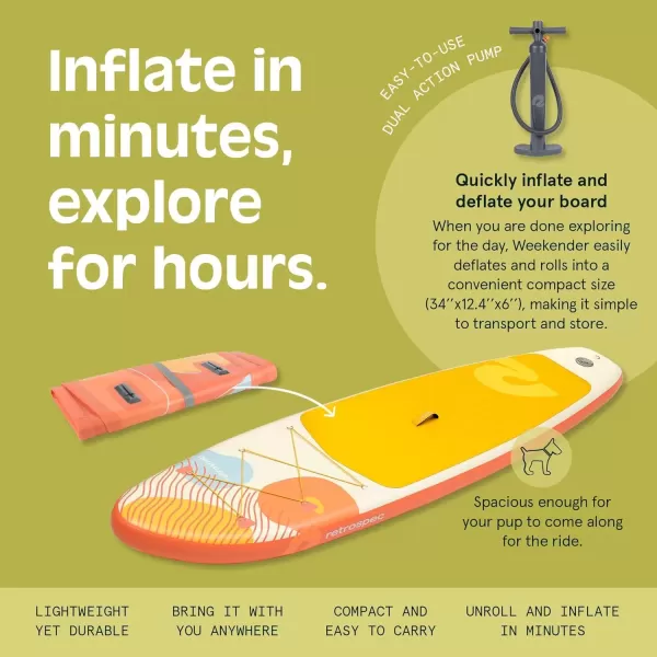 imageRetrospec Weekender Inflatable Stand Up Paddle Board Includes Paddle Pump and Accessories 106 Lightweight iSUP Puncture Resistant Inflatable Paddle Board for AdultsCoral Foam