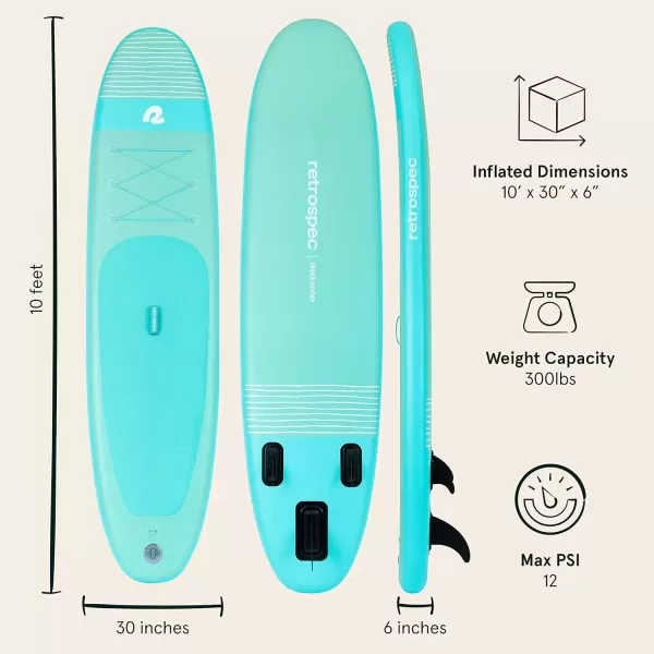 imageRetrospec Weekender Inflatable Stand Up Paddle Board Includes Paddle Pump and Accessories 106 Lightweight iSUP Puncture Resistant Inflatable Paddle Board for AdultsSeafoam Stripes