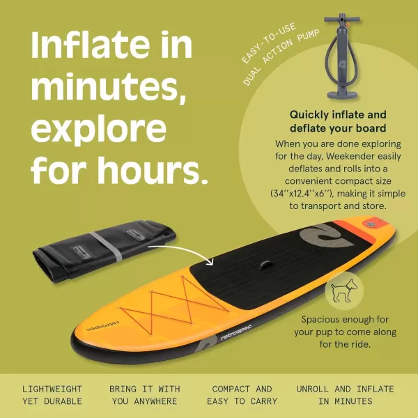 imageRetrospec Weekender Inflatable Stand Up Paddle Board Includes Paddle Pump and Accessories 106 Lightweight iSUP Puncture Resistant Inflatable Paddle Board for AdultsSunglow
