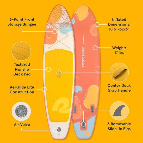 imageRetrospec Weekender Inflatable Stand Up Paddle Board Includes Paddle Pump and Accessories 106 Lightweight iSUP Puncture Resistant Inflatable Paddle Board for AdultsCoral Foam