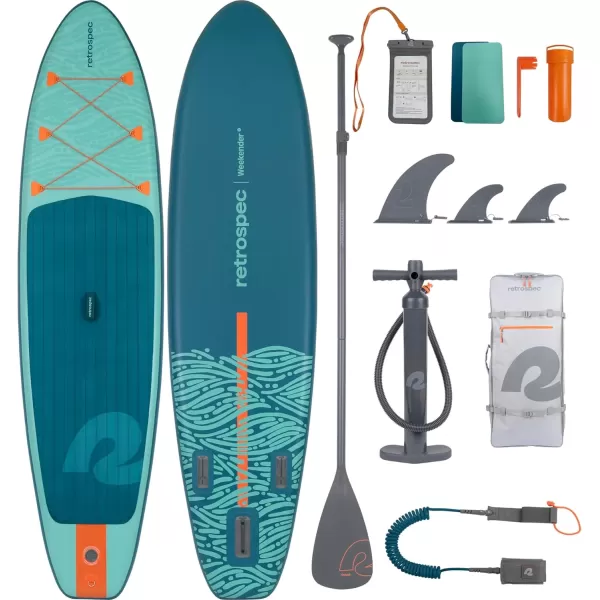 imageRetrospec Weekender Inflatable Stand Up Paddle Board Includes Paddle Pump and Accessories 106 Lightweight iSUP Puncture Resistant Inflatable Paddle Board for AdultsSeafoam Tide