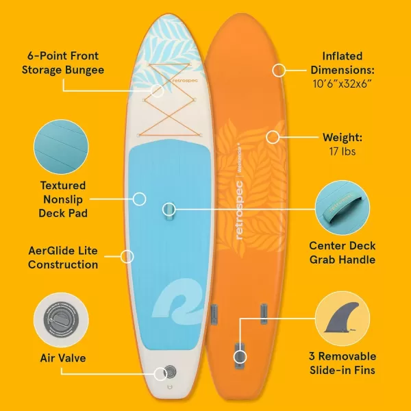 imageRetrospec Weekender Inflatable Stand Up Paddle Board Includes Paddle Pump and Accessories 106 Lightweight iSUP Puncture Resistant Inflatable Paddle Board for AdultsCreamsicle