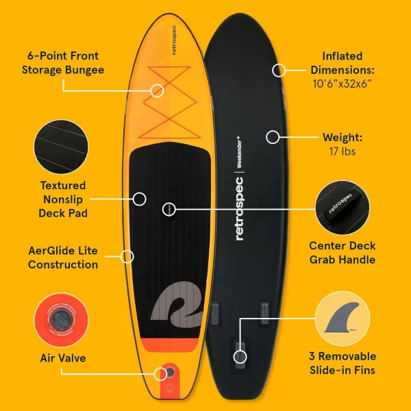 imageRetrospec Weekender Inflatable Stand Up Paddle Board Includes Paddle Pump and Accessories 106 Lightweight iSUP Puncture Resistant Inflatable Paddle Board for AdultsSunglow