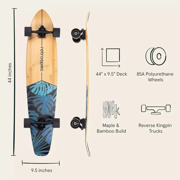 imageRetrospec Zed Longboard Skateboard Complete Cruiser  Bamboo ampamp Canadian Maple Wood Cruiser w Reverse Kingpin Trucks for Commuting Cruising Carving ampamp Downhill RidingDark Tropics