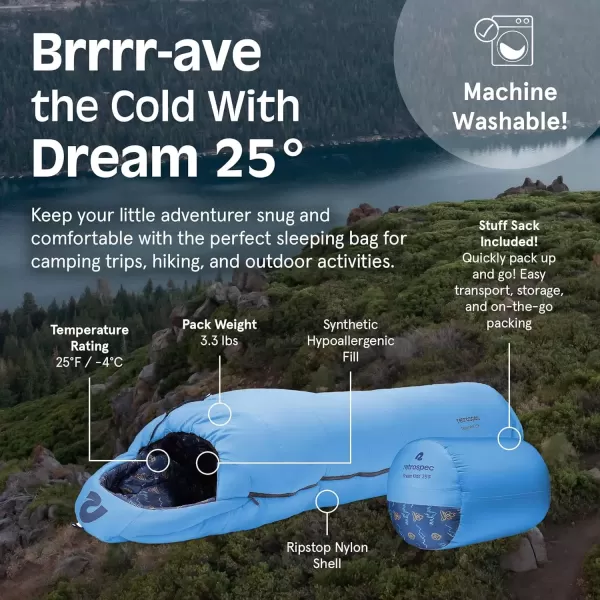 imageRetrospec Kids Dream 25 Kids Mummy Sleeping Bag for Camping Insulated Cold Weather Sleeping Bag Lightweight Stuff Sack WaterResistant Youth Sleeping Bag for Kids