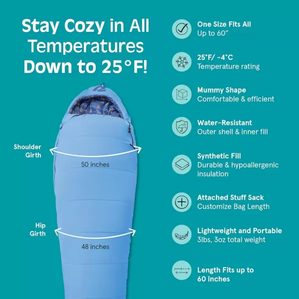 imageRetrospec Kids Dream 25 Kids Mummy Sleeping Bag for Camping Insulated Cold Weather Sleeping Bag Lightweight Stuff Sack WaterResistant Youth Sleeping Bag for Kids